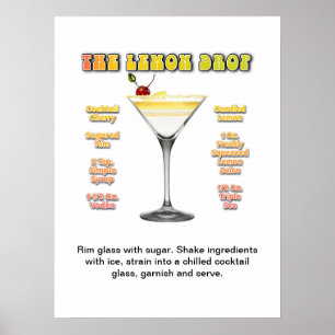 LEMON DROP MARTINI 18"x24" Cocktail Rezept Art Poster