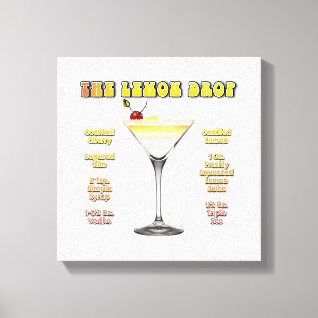 LEMON DROP MARTINI Cocktail Rezept Art 12"x12" Leinwanddruck (Vorderseite)
