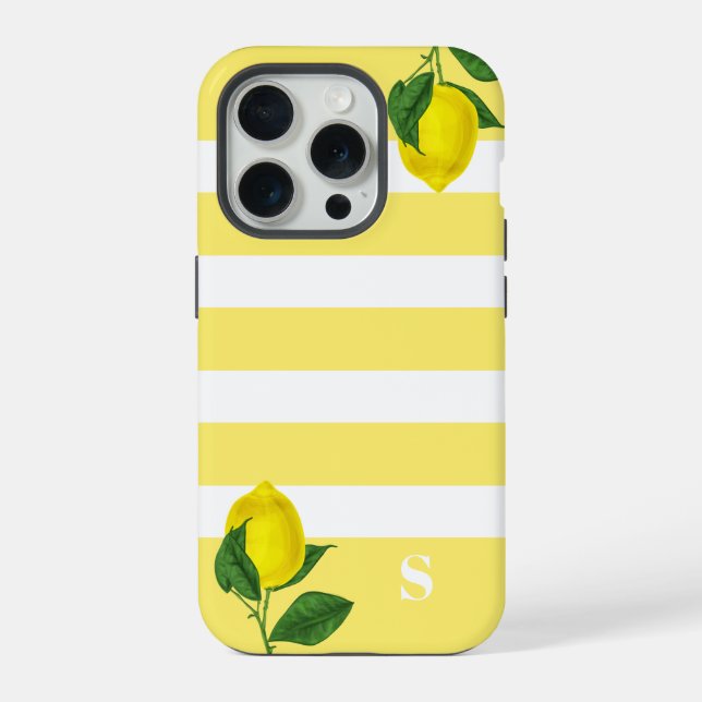 Lemon Drop Strip Monogramm iPhone Hülle (Rückseite)