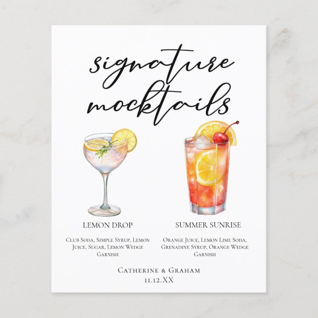 Lemon Drop Summer Sunrise Wedding Mocktails Menu (Vorderseite)