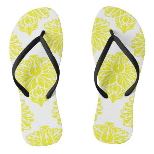 Lemon Elegant Damask Flip Flops