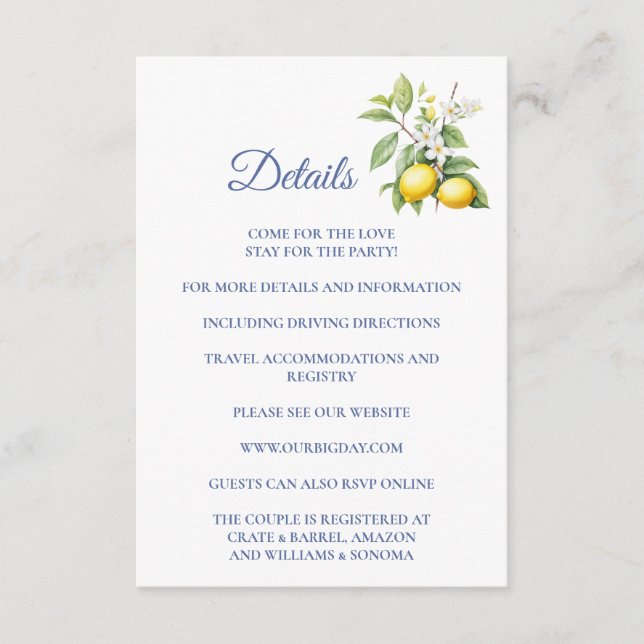 Lemon Enclosure Card Details Begleitkarte (Vorderseite)