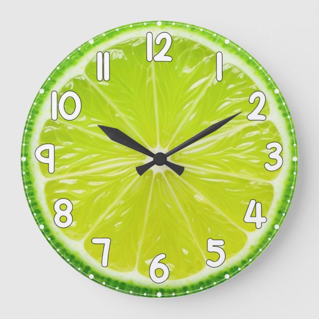 Lemon Face Wall Clock – Fresh Citrus Kitchen Home  Große Wanduhr (Vorderseite)