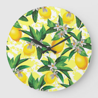 Lemon Fantasy: Kreatives Muster der Blumen Große Wanduhr