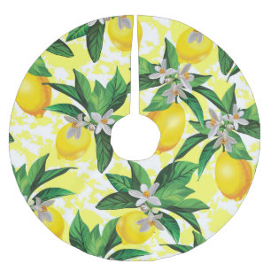 Lemon Fantasy: Kreatives Muster der Blumen Polyester Weihnachtsbaumdecke