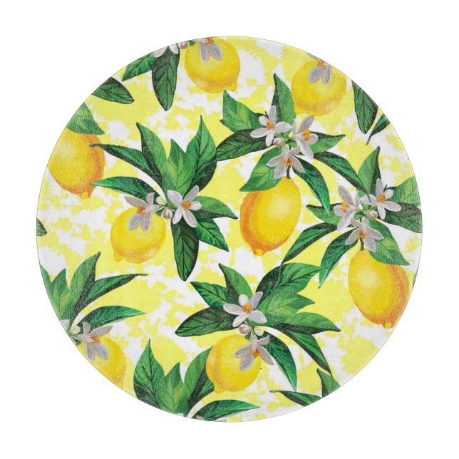 Lemon Fantasy: Kreatives Muster der Blumen Schneidebrett (Vorderseite)