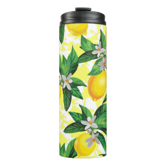 Lemon Fantasy: Kreatives Muster der Blumen Thermosbecher