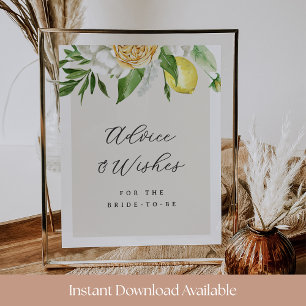 Lemon Floral Advice & Wishings for Bride Sign Poster