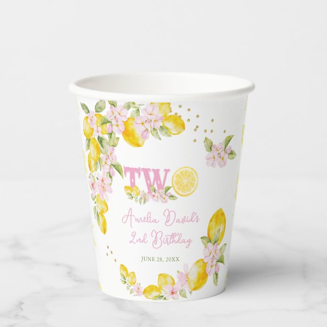 Lemon Floral Birthday Pappbecher (Vorderseite)