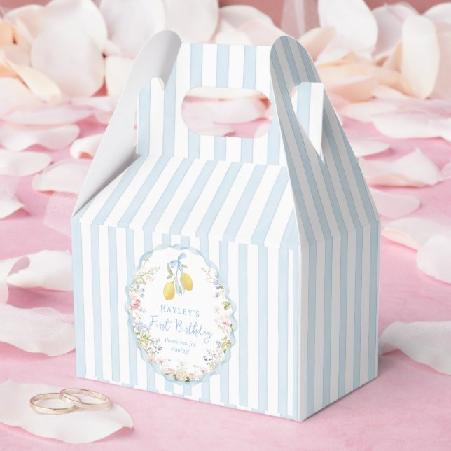 Lemon Floral Blue Birthday Favor Box Geschenkschachtel (Hochzeit)