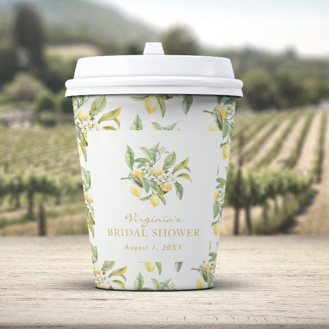 Lemon Floral Brautparty Paper Cups Pappbecher (Lemon Floral Bridal Shower Paper Cups by Painted Paperie
)