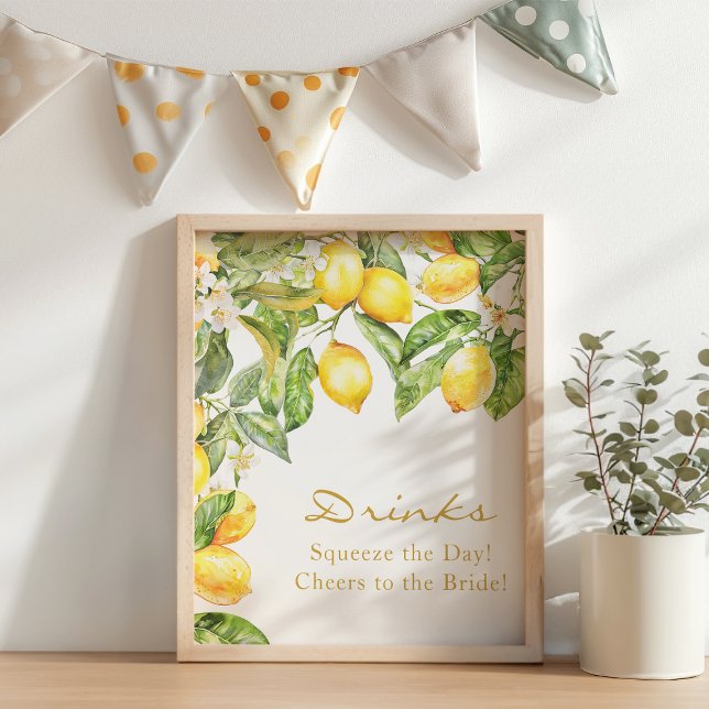 Lemon Floral Drinks Brautparty Poster (Lemon Floral Drinks Bridal Shower Poster
)