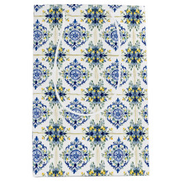 Lemon Floral Italienisch Tile Blau und Weiß Decoup Mittlere Geschenktüte