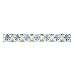 Lemon Floral Italienisch Tile Blau und Weiß Decoup Satinband