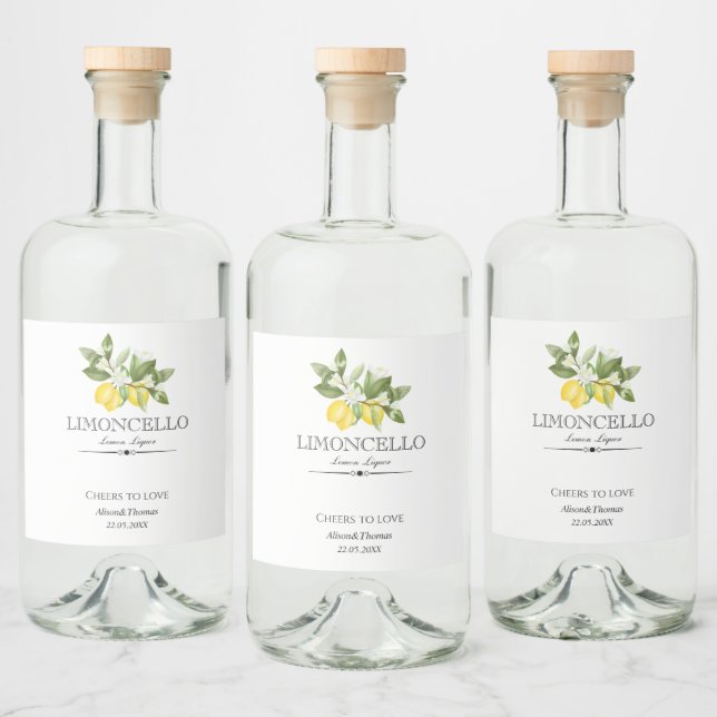 Lemon Floral Limoncello Wedding Citrus Garden Alkoholflaschenetikett (Flaschen)
