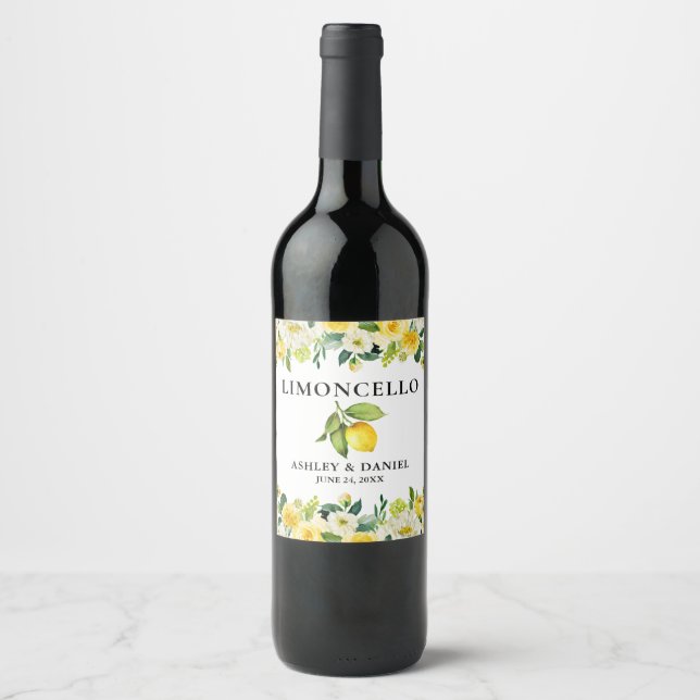 Lemon Floral Limoncello Wedding Flasche Label Weinetikett (Vorderseite)