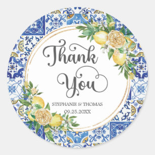 Lemon Floral Meditteranean Mosaic Tiles Wedding Runder Aufkleber