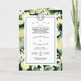 Lemon Floral Monogram Emerald Green Wedding geklap Programm