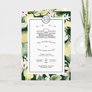 Lemon Floral Monogram Emerald Green Wedding geklap Programm