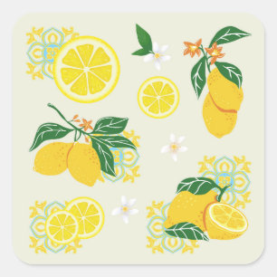 Lemon Floral Quadratischer Aufkleber