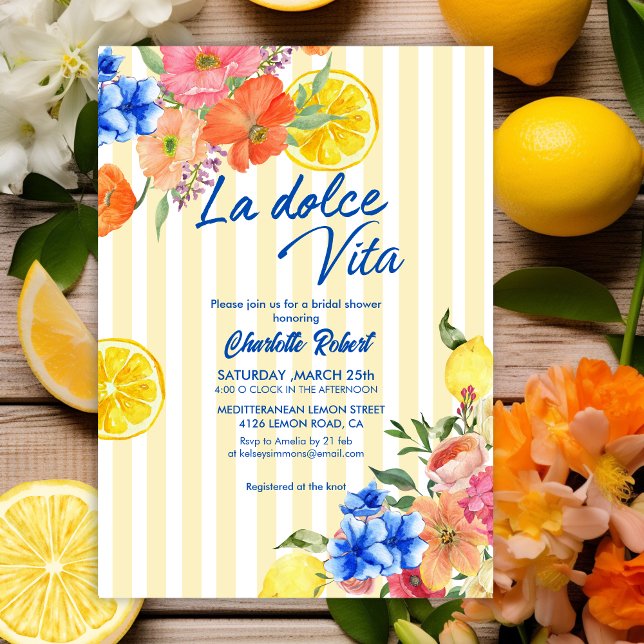 Lemon florales italienisches SommerBrautparty Einladung (Von Creator hochgeladen)