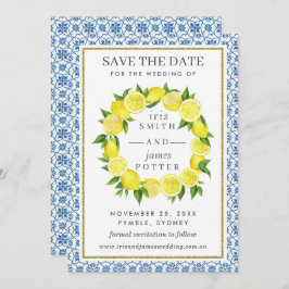 Lemon Foliage Mediterrane Save the Date Karte