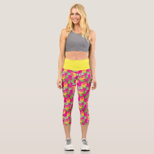 Lemon Fruchtmuster gelb pinkgrün Capri Leggings