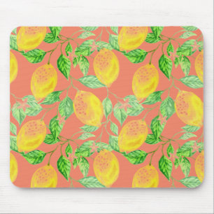 Lemon Fruchtmuster gelb und pfirsichrosa niedlich Mousepad