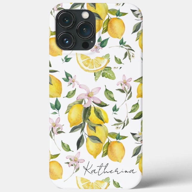 Lemon Fruit and Blätter Pattern Wasserfarbe Case-Mate iPhone Hülle (Rückseite)