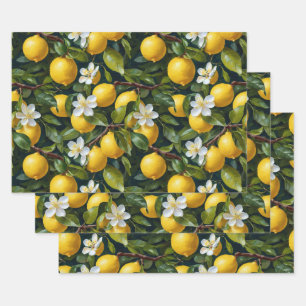 Lemon Fruit Blossom Kunstmalerei Geschenkpapier Set