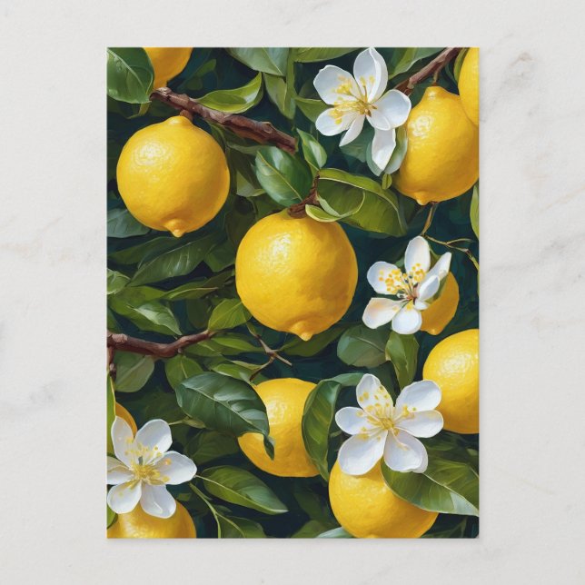 Lemon Fruit Blossom Kunstmalerei Postkarte (Vorderseite)
