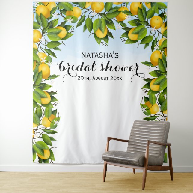 Lemon Fruit Botanical Wedding | Hintergrund des Fo Wandteppich (Beispiel)