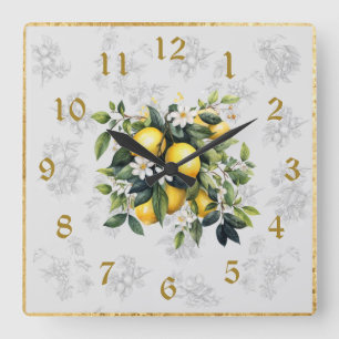 Lemon & Fruit Kitchen Wall Clock Gray 2024 Quadratische Wanduhr