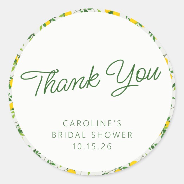Lemon Fruit Muster Custom Brautparty Vielen Dank Runder Aufkleber (Vorderseite)