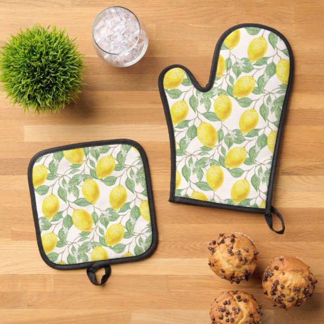 LEMON FRUIT PATTERN OFENHANDSCHUH & Topflappen-Set (Oben Unten)