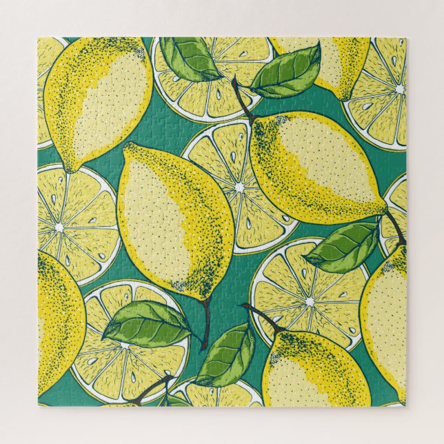 Lemon Fruit Vintag Nahtlose Illustration Puzzle (Vertikal)