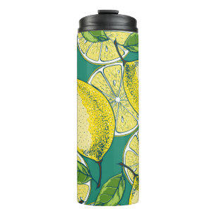 Lemon Fruit Vintag Nahtlose Illustration Thermosbecher