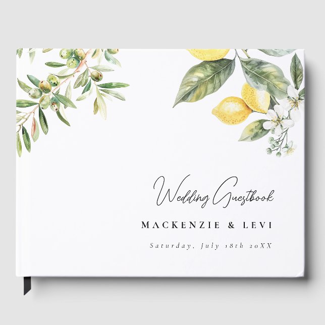 Lemon Garden Elegante Watercolor Hochzeitliches Gä Gästebuch (Vorderseite)