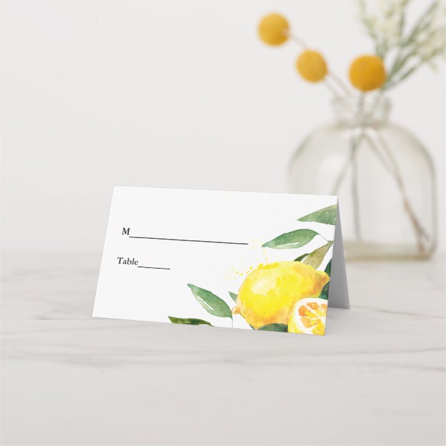 Lemon Garden Floral Chic Wedding Table Platzkarte (Vorderseite)