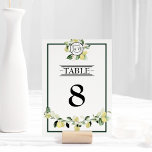 Lemon Garden Monogram White Wedding Tischnummer<br><div class="desc">Dieses Lemon Garden Monogram White Wedding Tischnummer Design ist eine geniale Wahl um eine elegante und schöne Ästhetik für Ihre Hochzeit oder andere besondere Anlass zu schaffen. Klassisches Weiß mit ausgeklügelter Schwarztypografie und schicken Kalligraphie-Sets, ein Ton des modernen und dennoch traditionellen Stils. Dunkelgrüne Ränder und Hintergründe fügen eine polierte Ästhetik...</div>