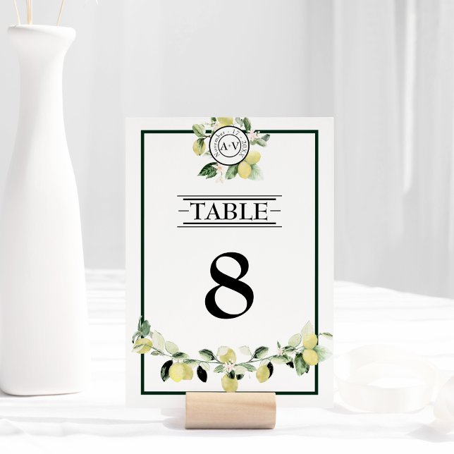 Lemon Garden Monogram White Wedding Tischnummer (Von Creator hochgeladen)