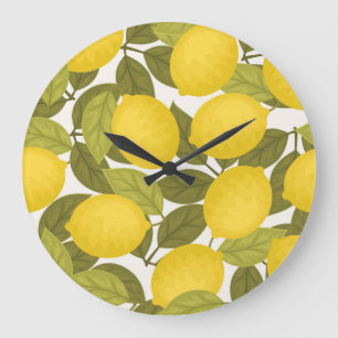 Lemon Garden: Vintag endlose Tapete Große Wanduhr