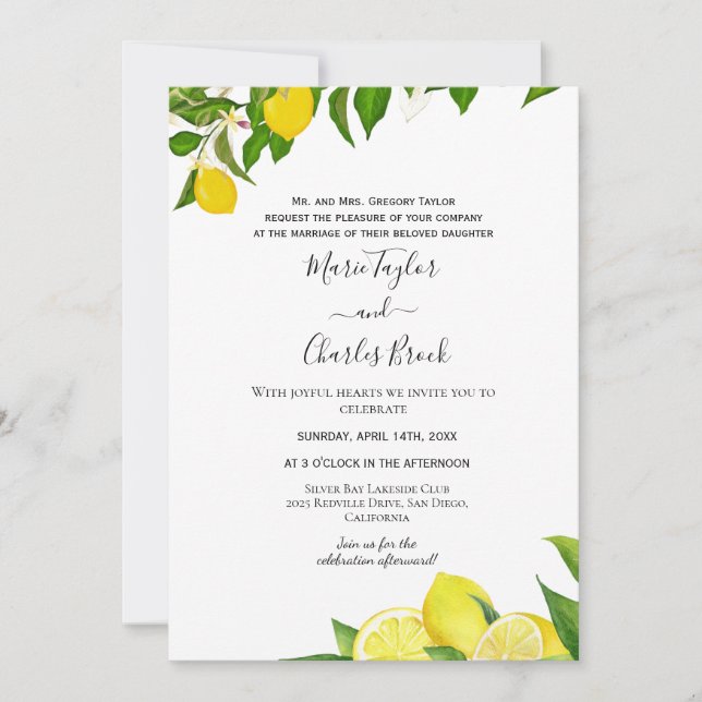 Lemon Garden Wedding Einladung (Vorderseite)