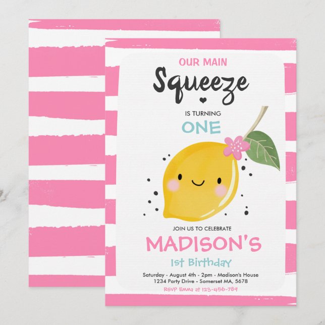 Lemon Geburtstag Einladung unser Haupt-Squeeze-Par (Vorne/Hinten)