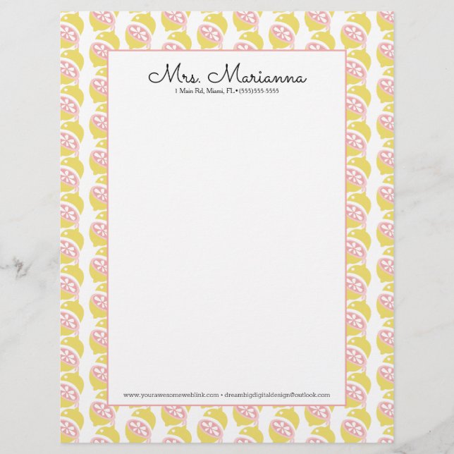 Lemon Gelb und Rosa Driving Summer Pattern Briefbogen (Vorderseite)