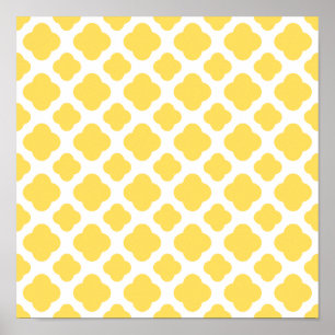 Lemon Gelb und Weiß Quatrefolienmuster Poster