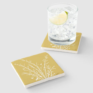 Lemon-Gelbe Minimalschmetterlinge und Zweige Steinuntersetzer