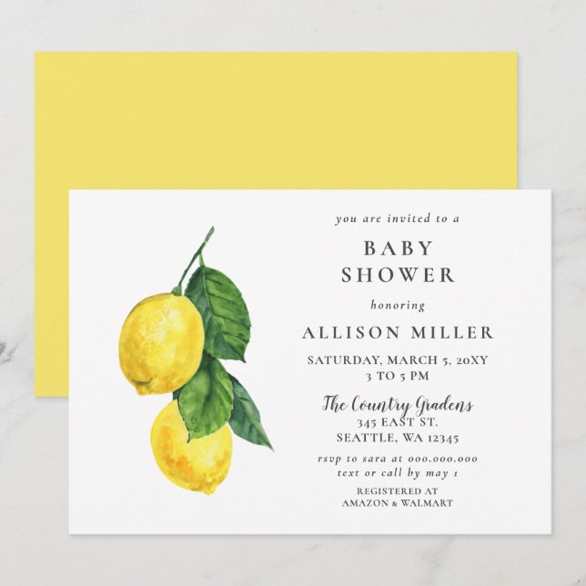 Lemon Gender Neutral Baby Shower Einladung (Vorne/Hinten)