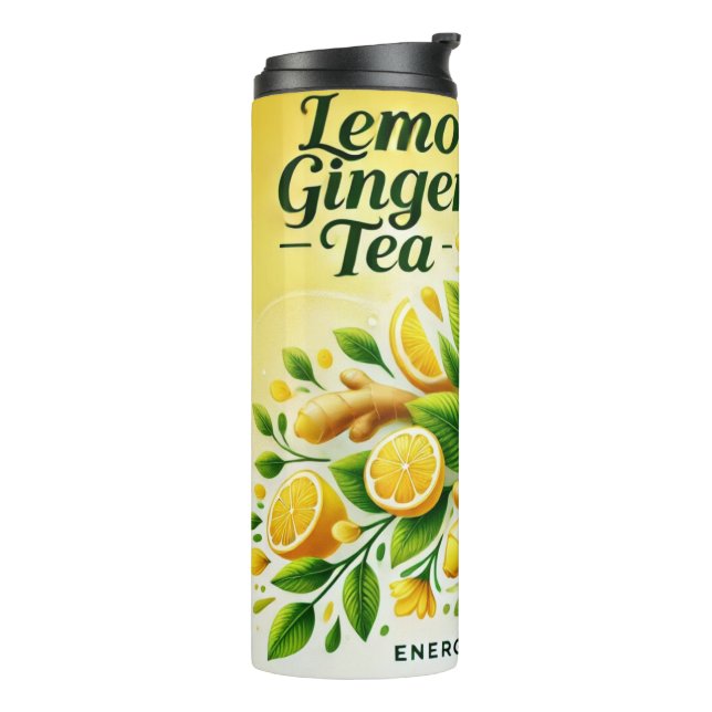 Lemon Ginger Tea Design AI Art Thermosbecher (Nach links gedreht)