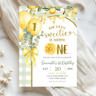 Lemon Gingham 1. Geburtstagseinladung Einladung